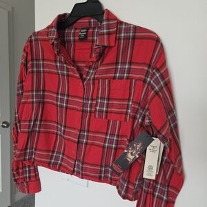 Stranger Things Red Plaid Cropped Flannel
